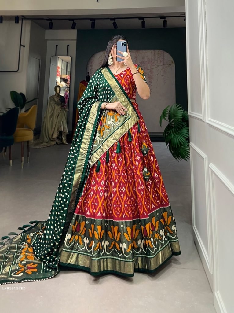 1615 Red Fancy Foil Printed Tussar Silk Lehenga Choli