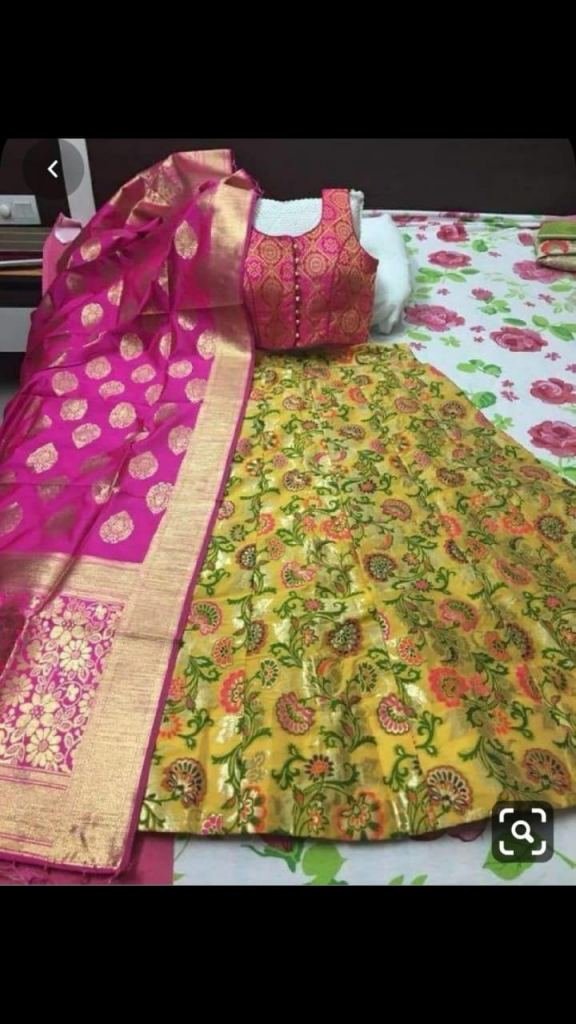 Semi Stitched Banarasi brocade Lehenga With Padded Blouse And Dupatta