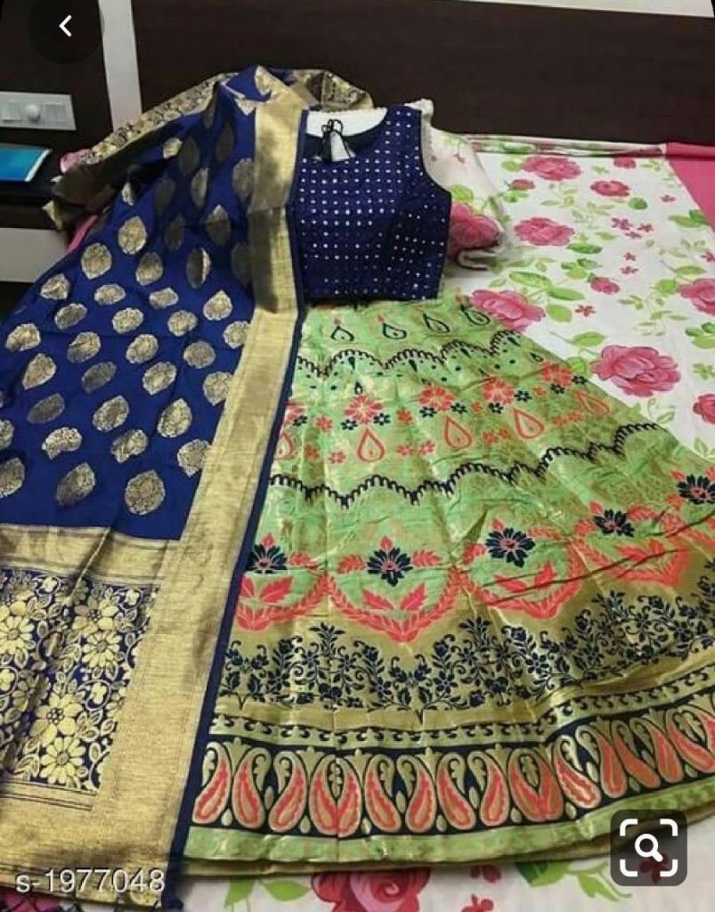 Semi Stitched Banarasi brocade Lehenga With Padded Blouse And Banarasi Dupatta