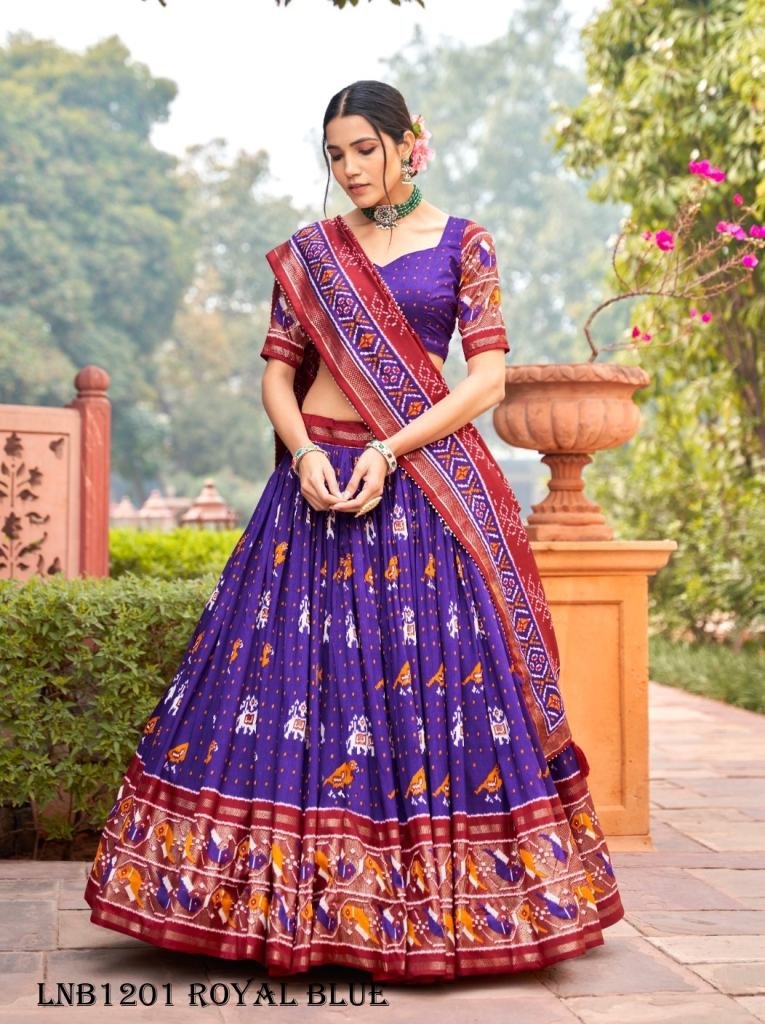 Aravati Tassar Silk Patola Print Royal Blue Lehenga