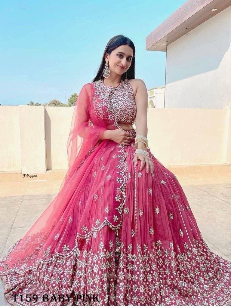 Beautiful Baby Pink Georgette With Design Work Lehenga Choli