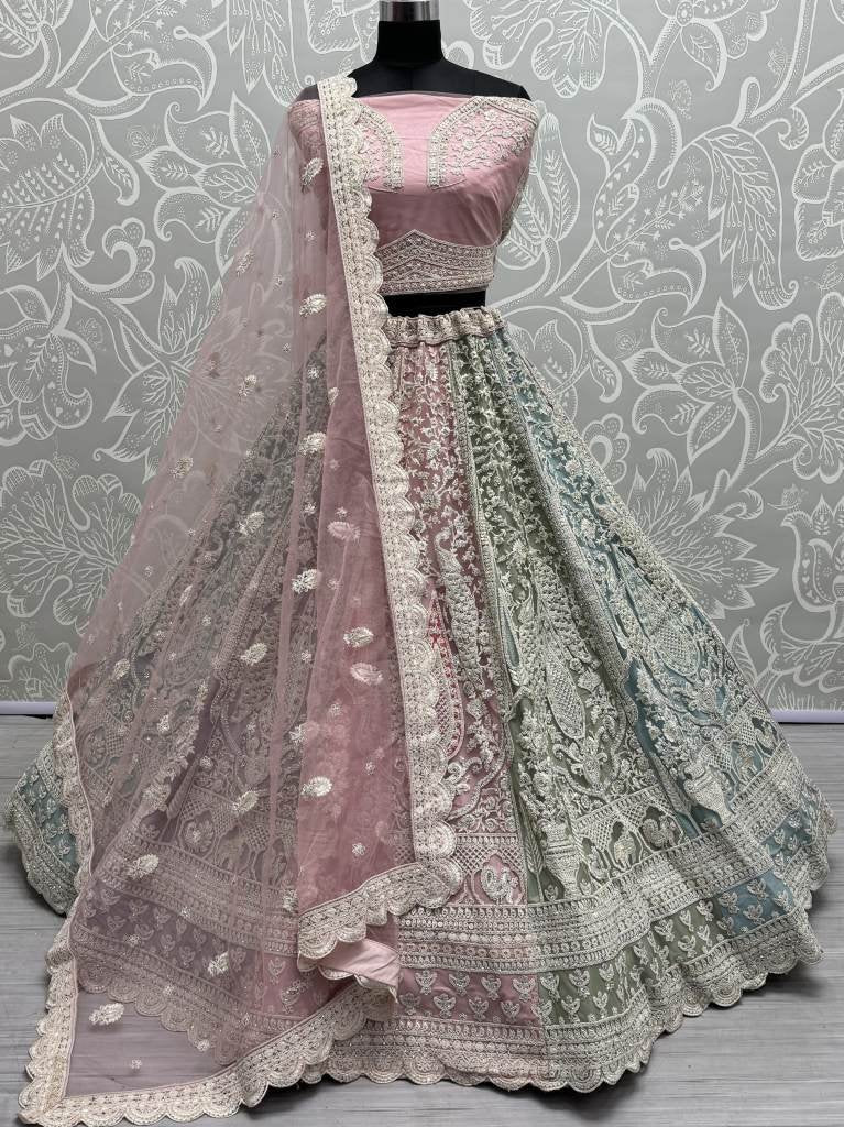 Beautiful Pastel Color Heavy Embroidered Net Lehenga Choli