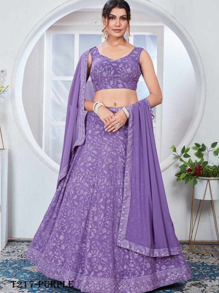 Beautiful Purple Georgette Lehenga Choli For Womens