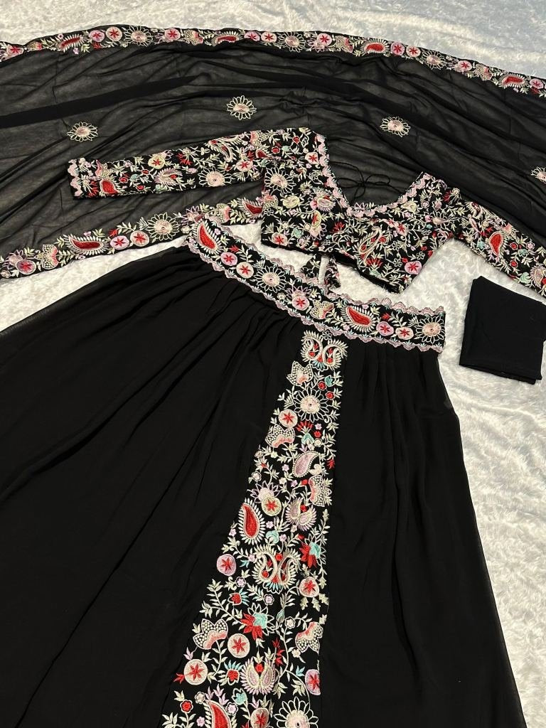 Black Festival Wear Thread Work Georgette Lehenga