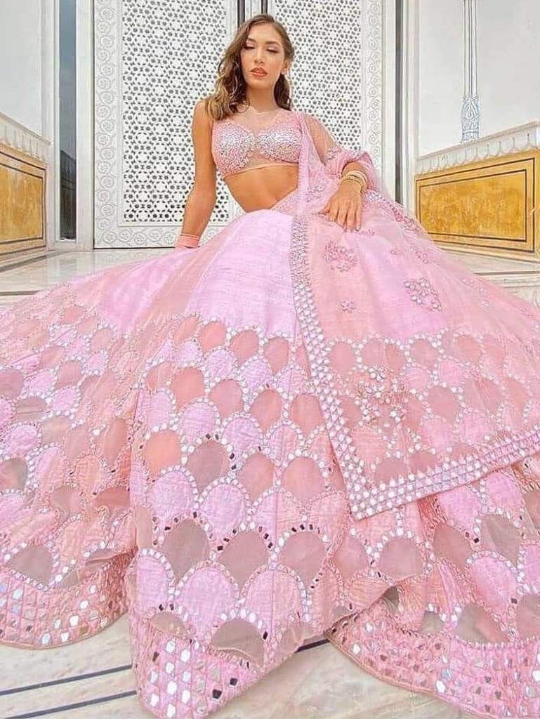 Blush Pink Color Art Silk Fabric Sequins Work Lehenga Choli by Fab Funda