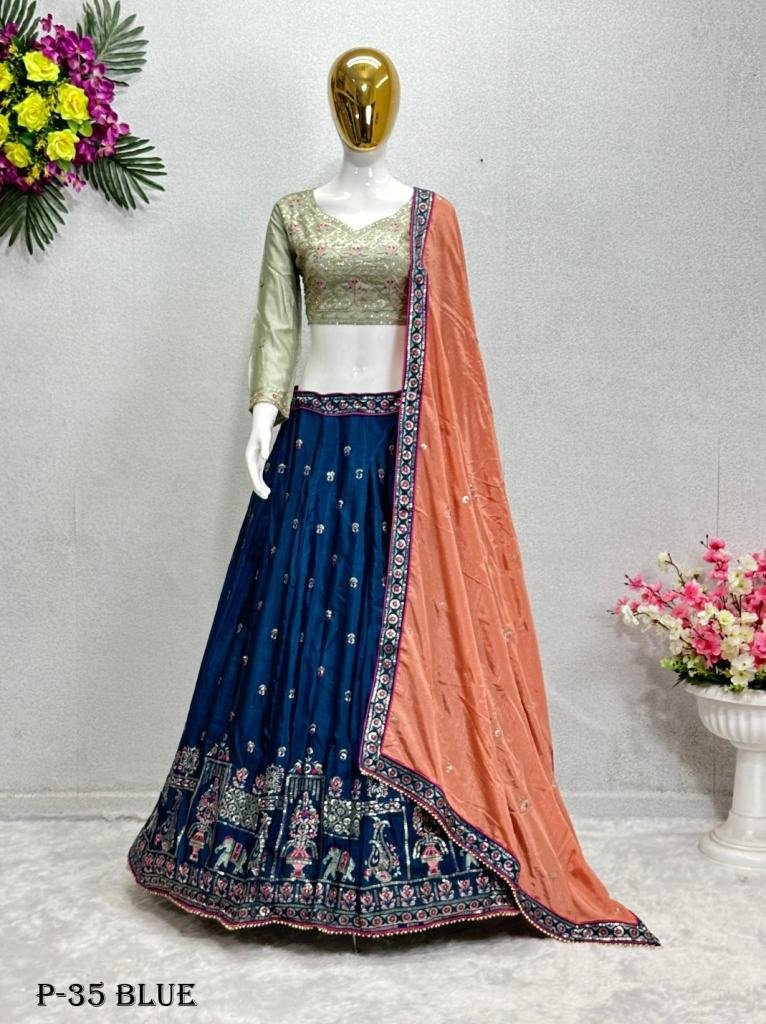 Bridal Wear Heavy Chinon Embroidered Work Lehenga Choli With Dupatta