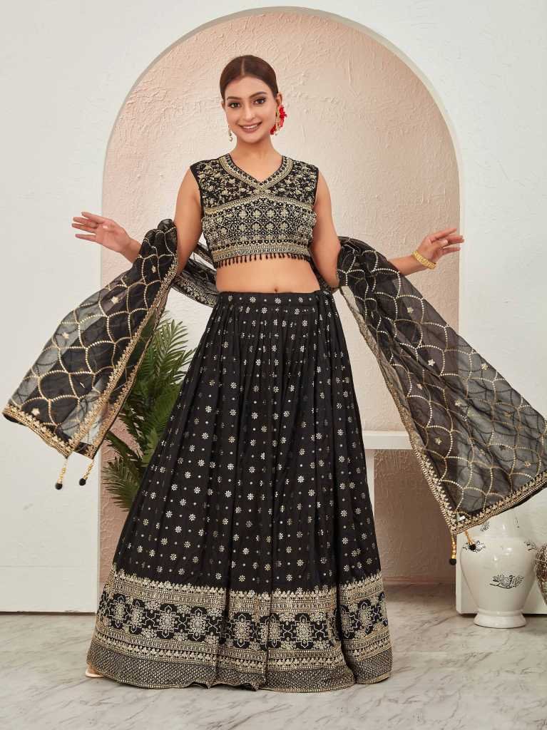 Bride DJ Special Black Dola Silk Embroidered Lehenga Choli