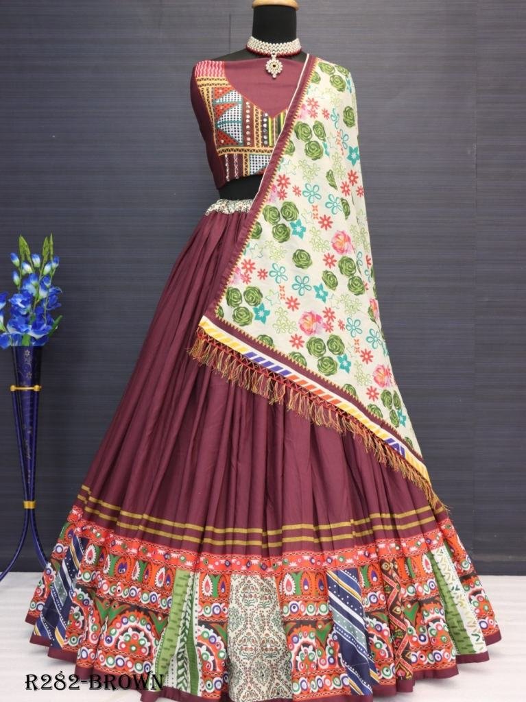 Brown Digital Printed Muslin Cotton Lehenga Choli