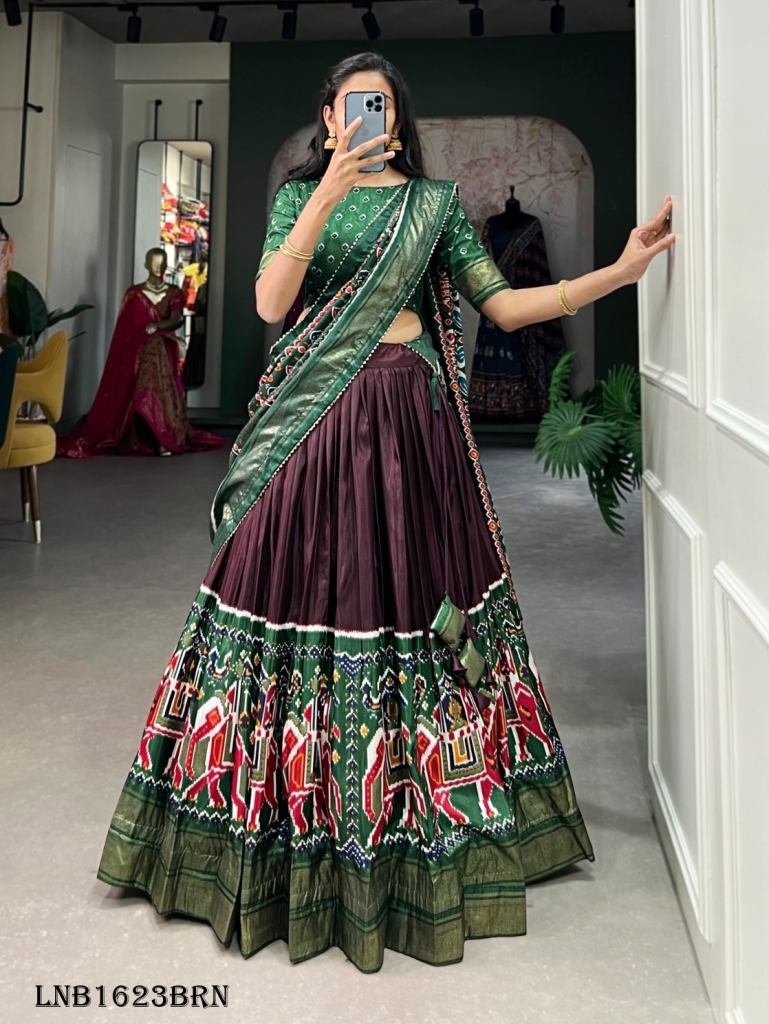 Brown Elegant Dola Silk Patola Lehenga Choli by fab funda