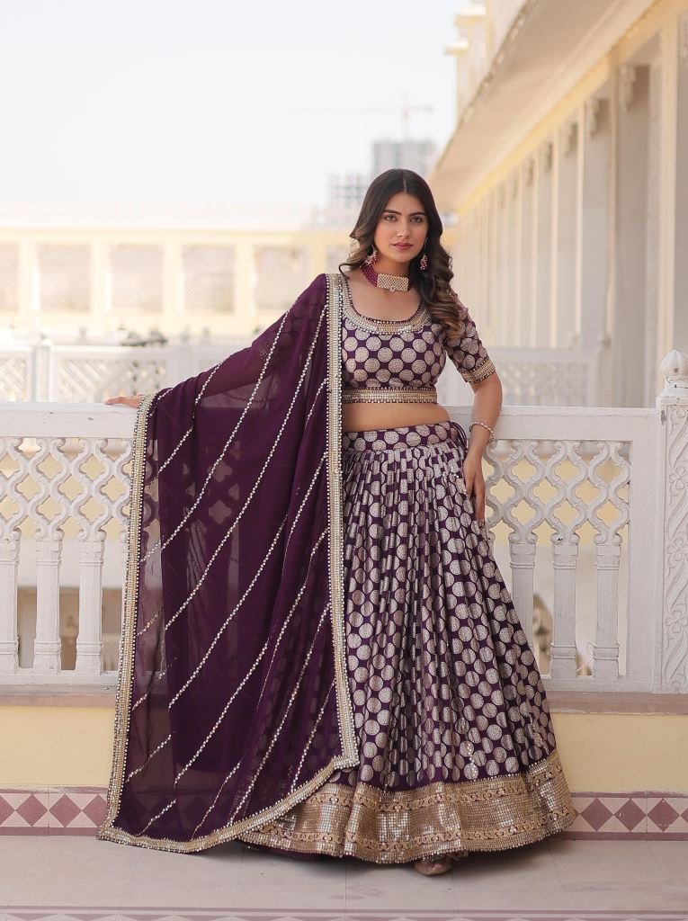 Brown High Grade Pure Viscose Jacquard Lehenga Choli