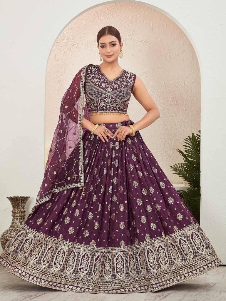 Burgundy Embroidered Readymade Lehenga Choli