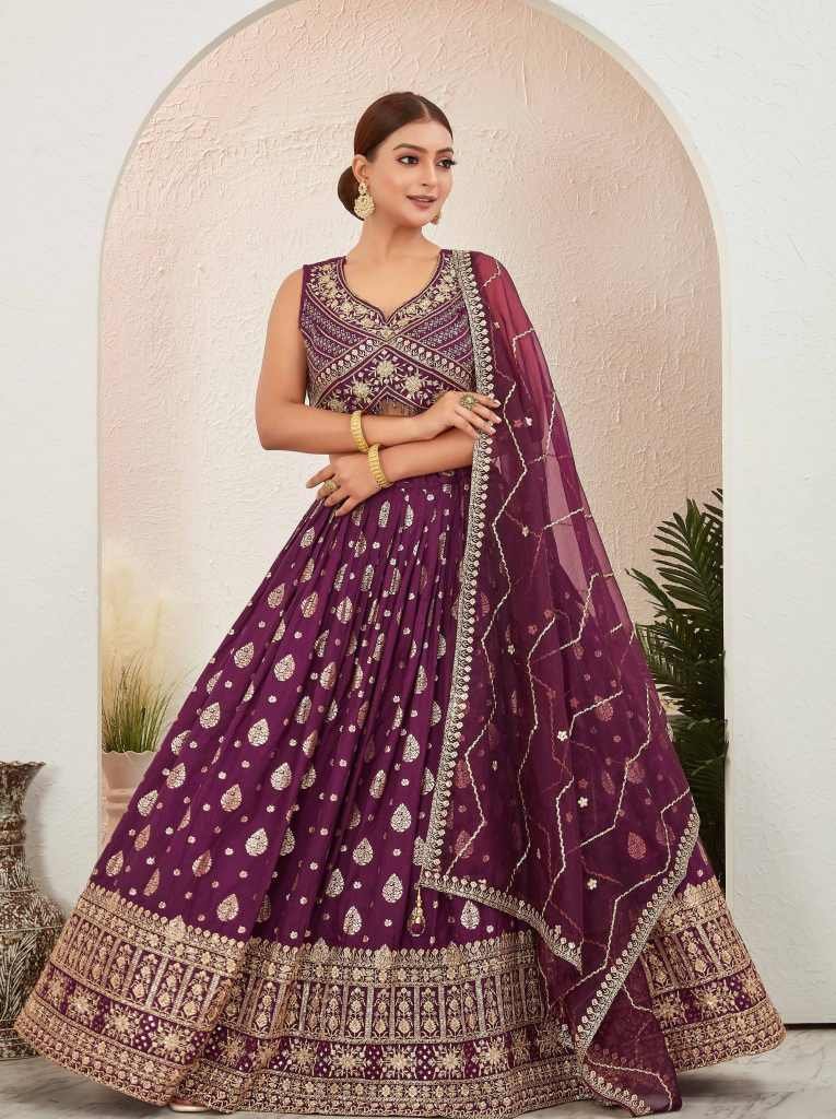 Burgundy Wine Jacquard Dola Silk Lehenga Choli Set