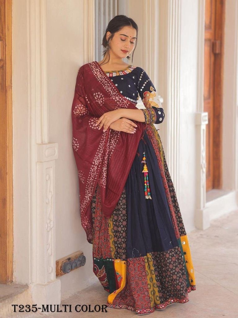 Buy Multi Color Santoon Lehenga Choli With Kadi Lace Work