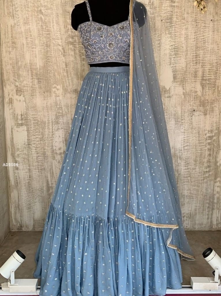 Cerulean Blue Georgette Lehenga Choli by Fab Funda