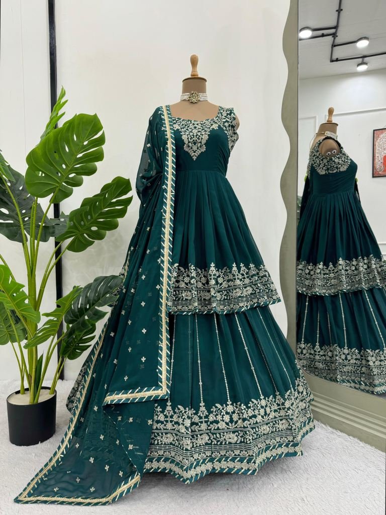 Dark Green Full Body Sequence And Thread Work Georgette Lehenga Choli