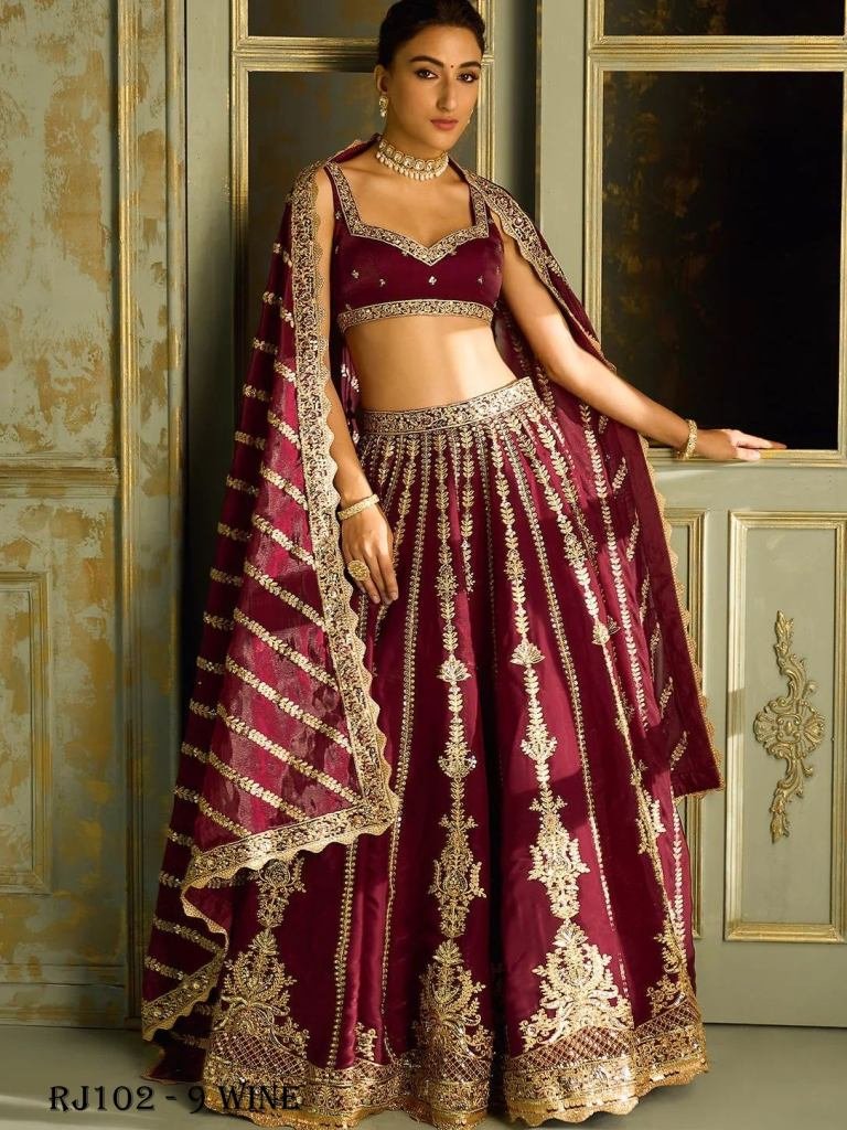 Deep Wine Kasturi Silk Sequins Work Lehenga Choli With Dupatta