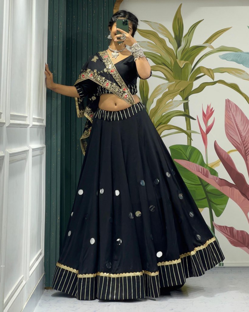 Designer Black Choli For Navratri With Vintage Dupatta