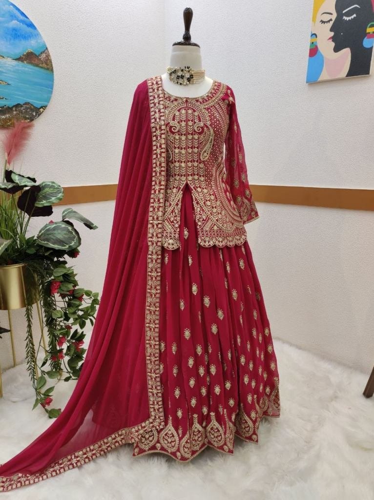 Designer Georgette Red Indo Western Dresses