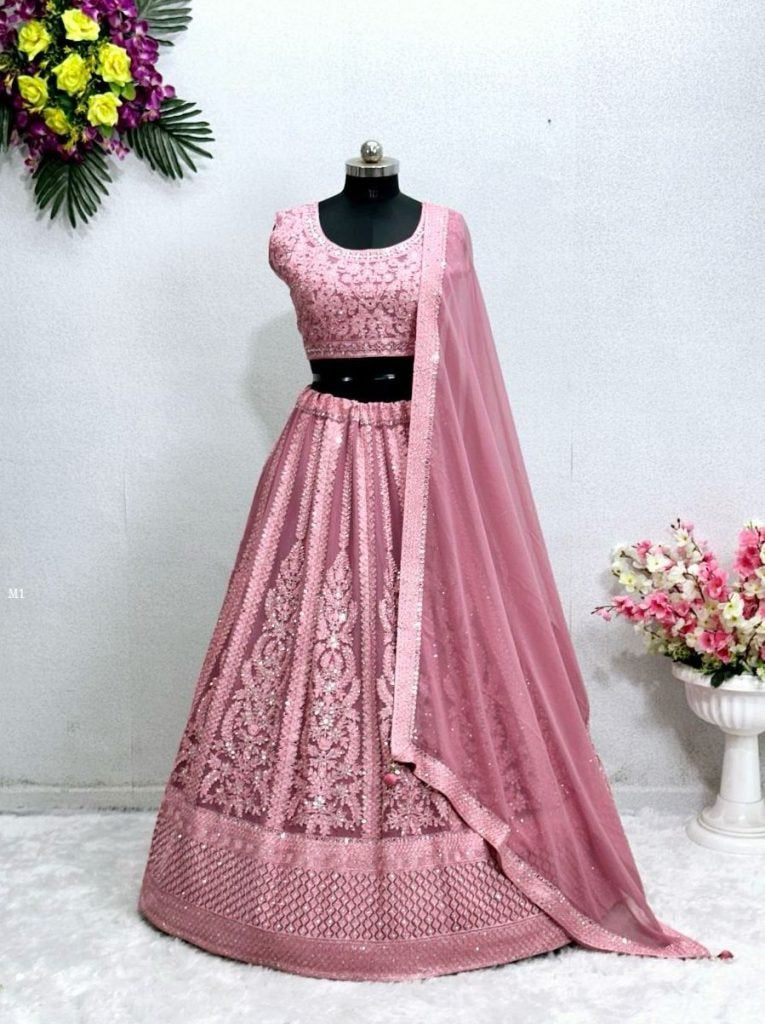 Designer Heavy Fuax Georgette Real Mirror Work Lehenga choli Set
