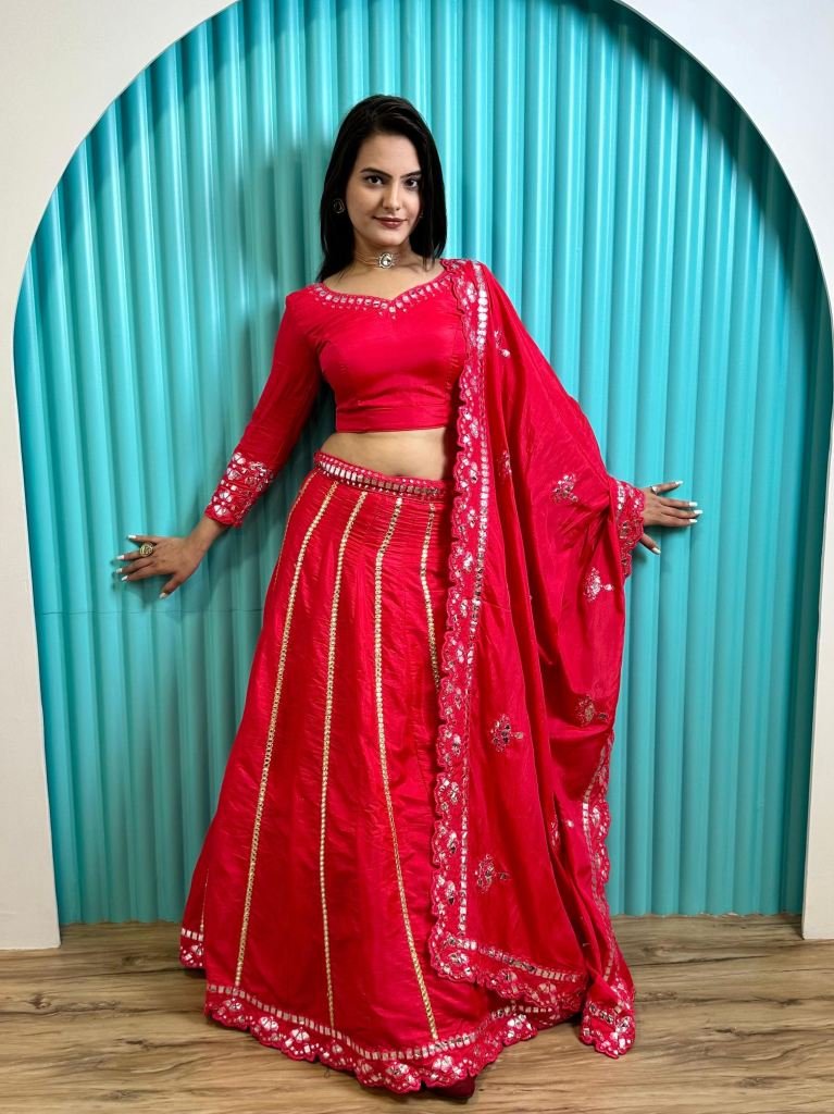 Designer Pink Foil Paper Work Silk Lehenga Choli