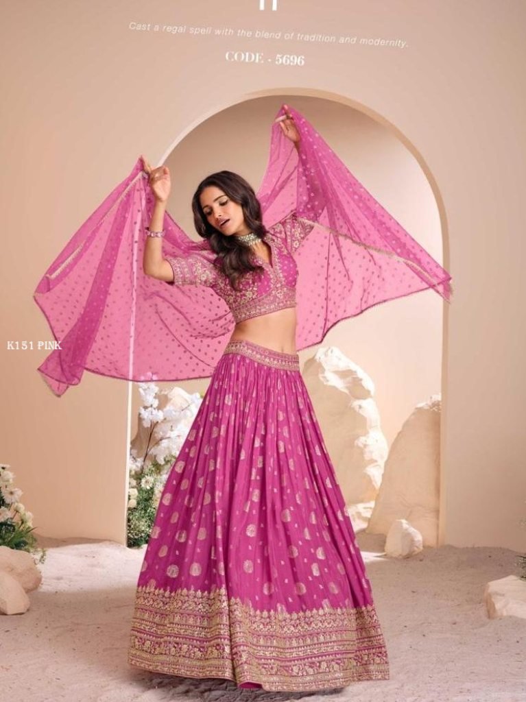 Designer Pink Viscos Jacquard Silk Lehenga Set