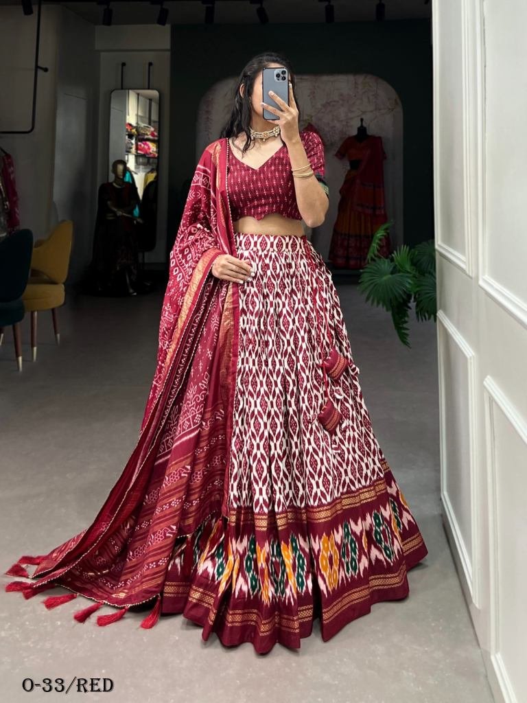 Designer Red Lehenga Choli With Heavy Tussar Silk Work