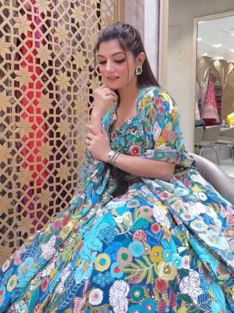 Digital Printed And Embroidery Work Georgette Lehenga Choli