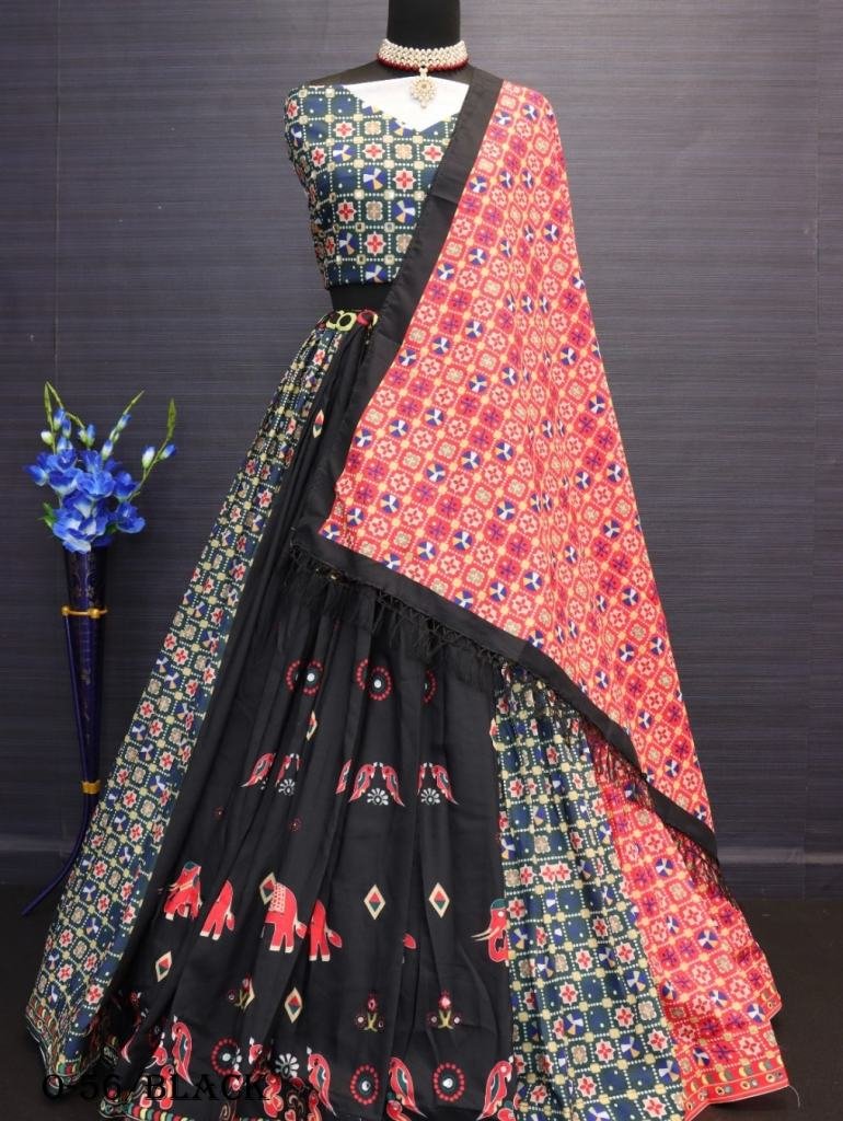 Digital Printed Muslin Cotton Black Lehenga Choli