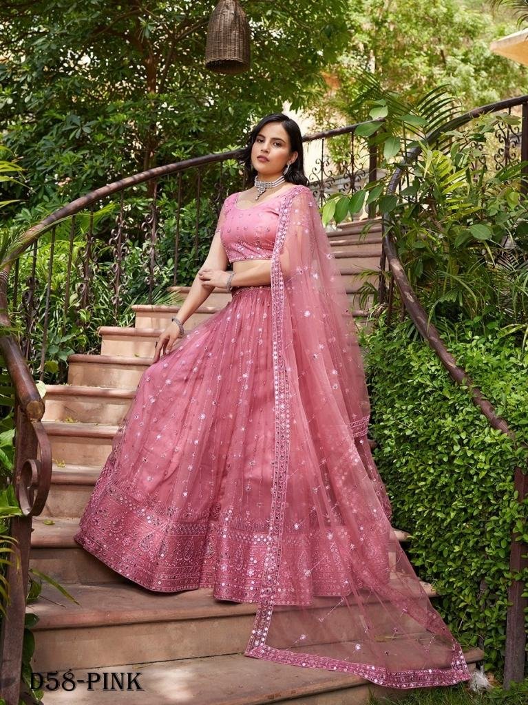 Elegant Pink Sequin Embroidered Net Lehenga Choli