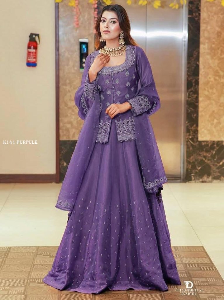 Elegant Purple Embroidered Lehenga Set Party Festive Wear