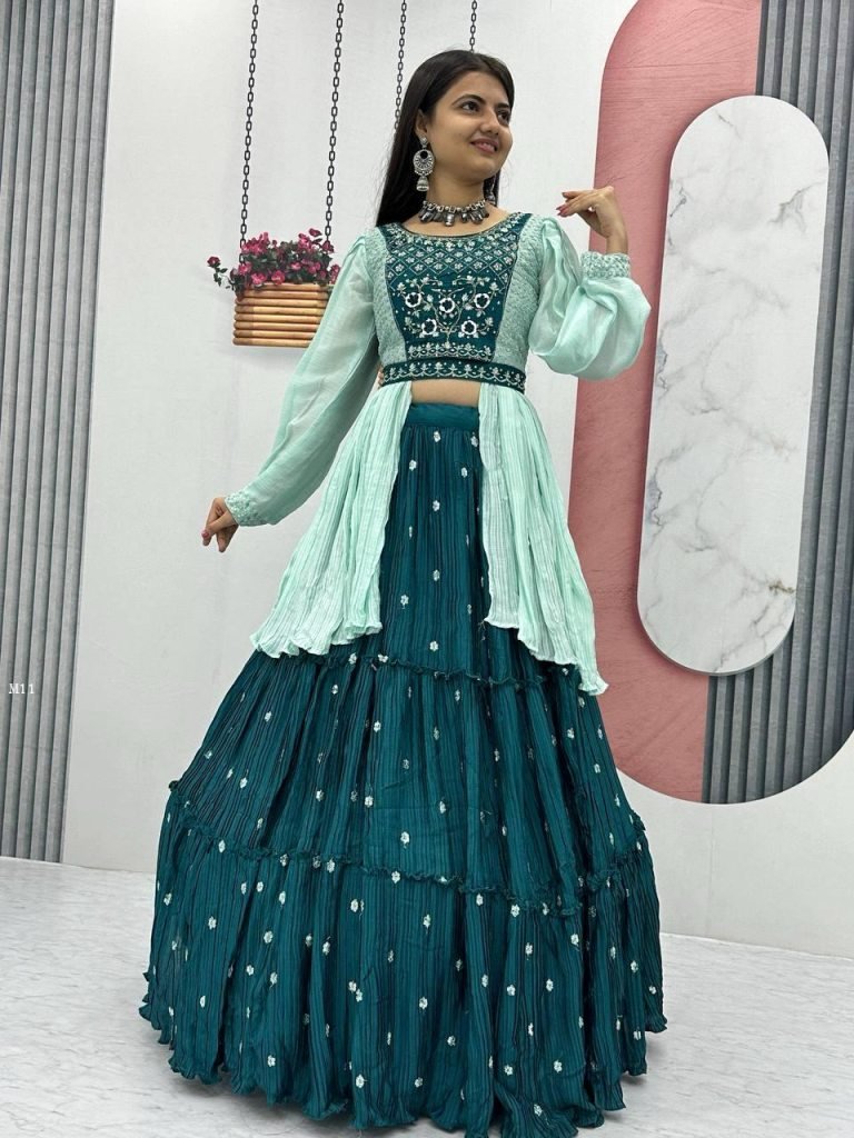Elegant Rama Crop Top With Real Handwork
