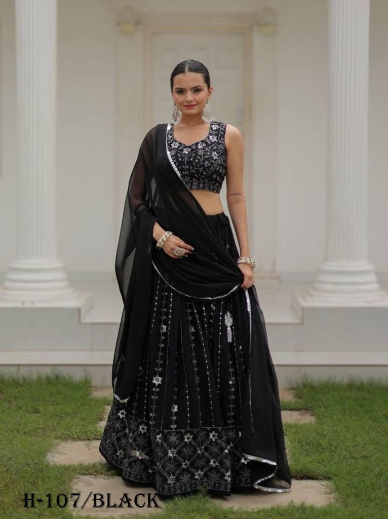 Embroidery Work Georgette Silk Black Lehenga Choli