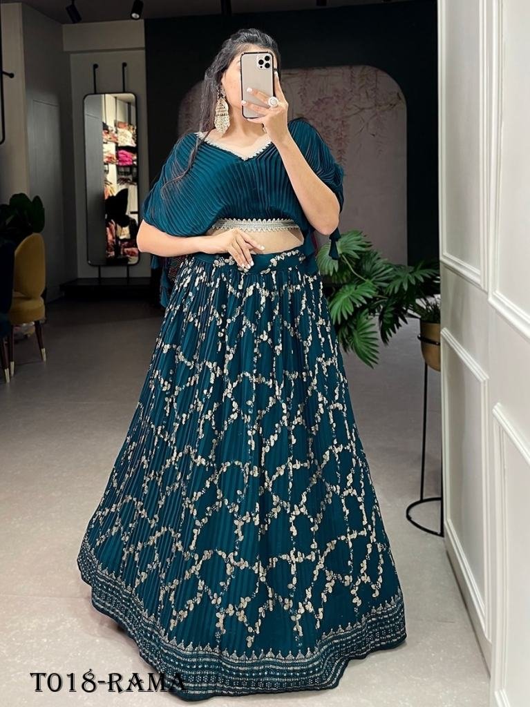 Embroidery Work Georgrtte Rama Lehenga Choli