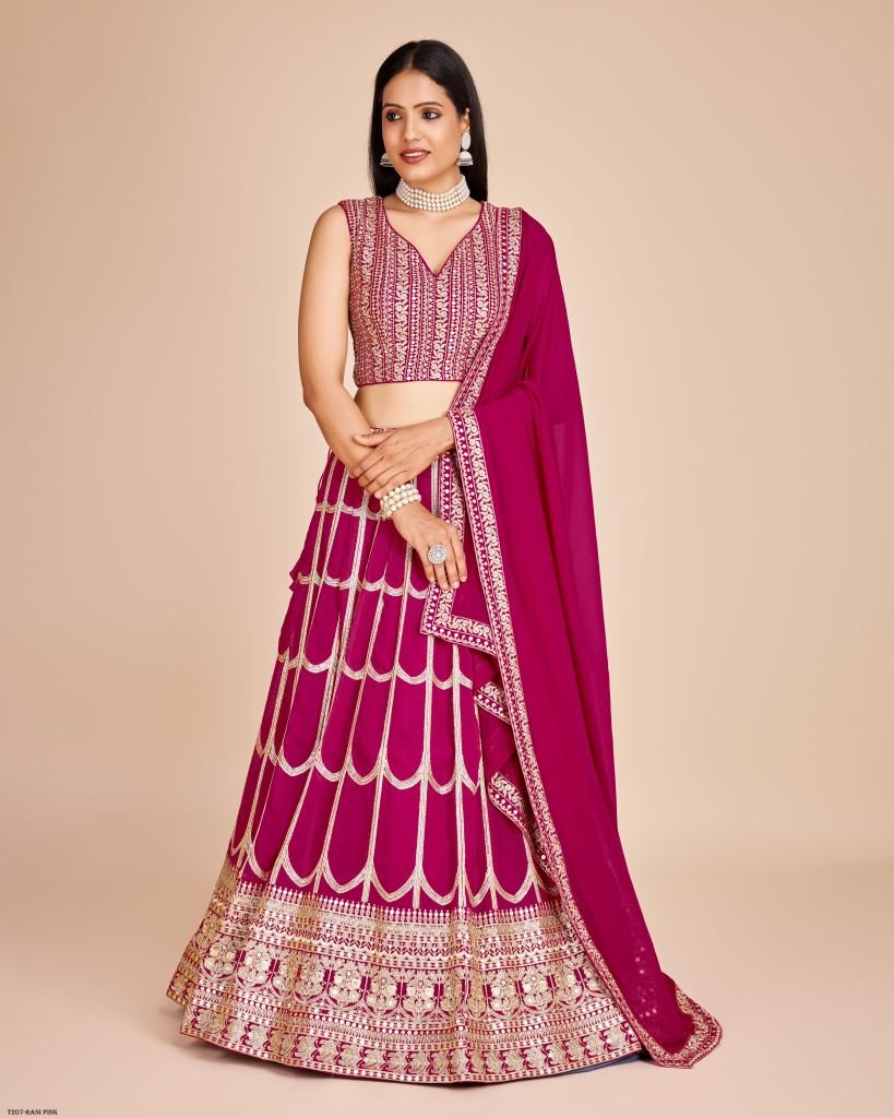Embroidery Work Rani Pink Georgette Lehenga Choli