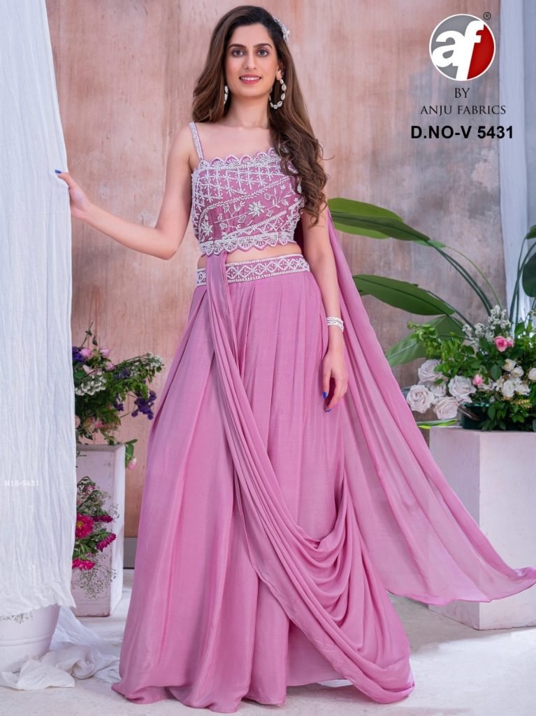 Exclusive Baby Pink Indo Western Drape Hand Work Lehenga Choli By Anju Fab