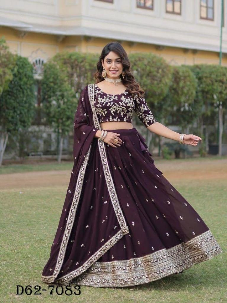 Exclusive Faux Blooming Coffee Lehenga Choli for Celebrations