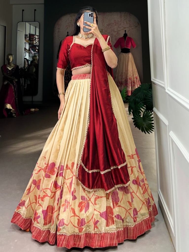 Beautiful Silk Lehenga With Printed with Lace Touch Up