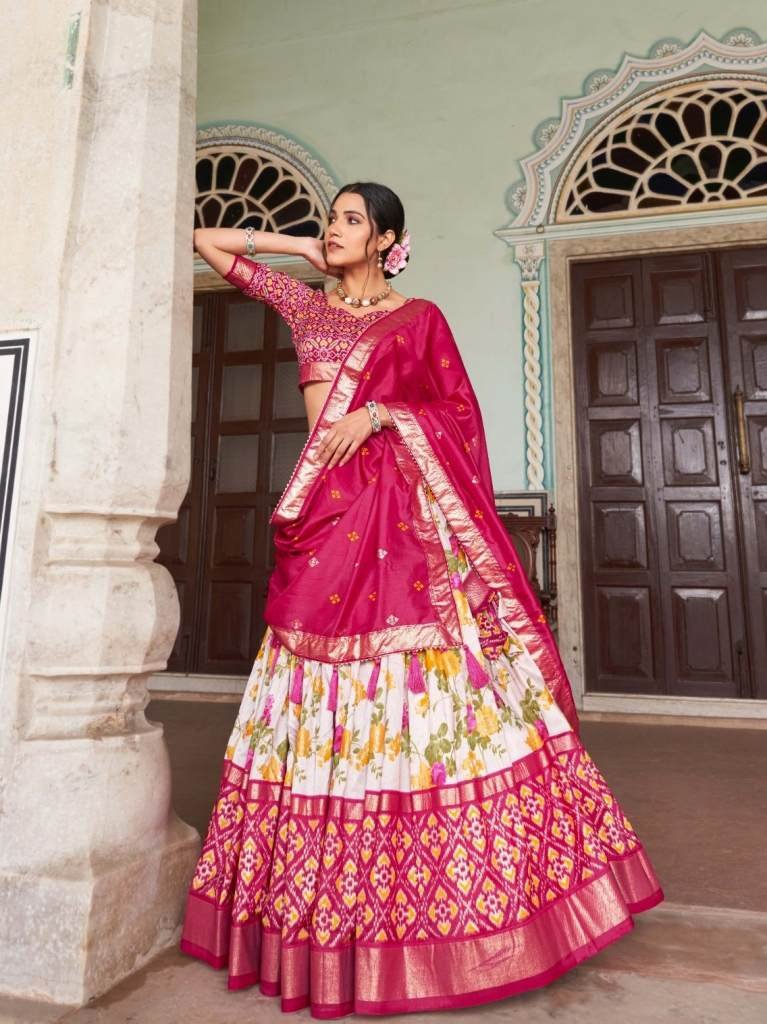 Exclusive Tussar Silk Floral And Patola Print Pink Lehenga Choli