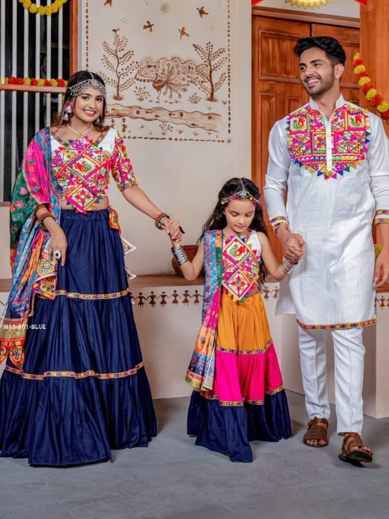 Family Combo Blue Three Tal Traditional Lahenga Choli for Garba