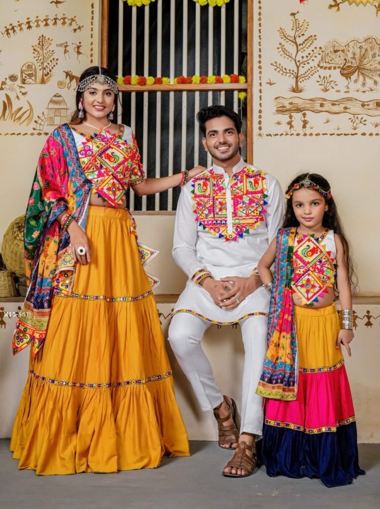 Family Combo Three Tal Traditional Lahenga Choli for Navratri