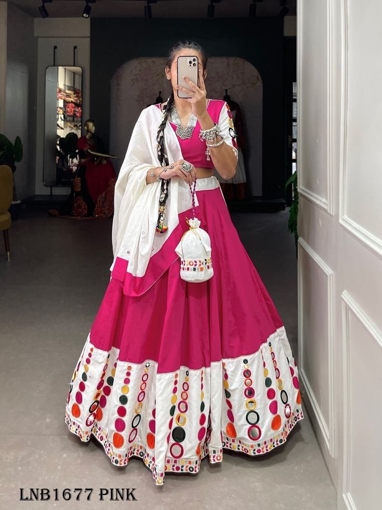 Fancy Cotton Pink Lehenga Choli With Mirror Work
