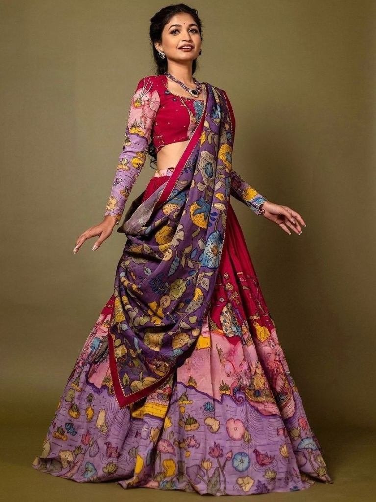 Festive wear Kalamkari Print Multi Colour Lehenga Choli Dupatta