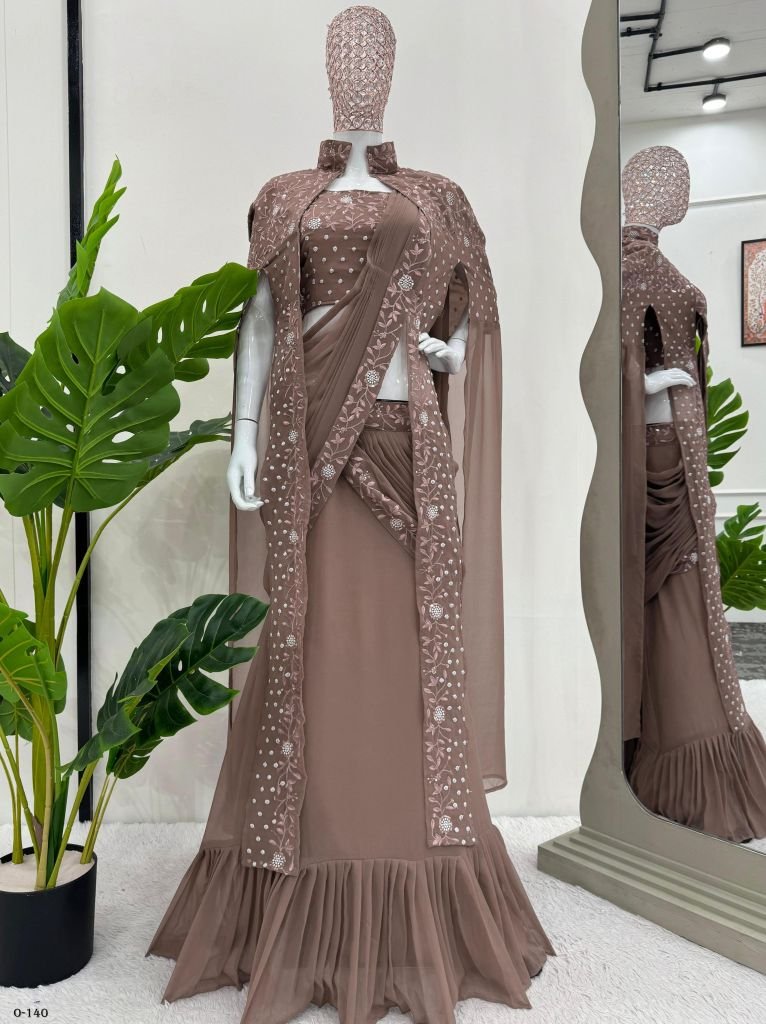 Fox Georgette Coffee Color Lehenga Saree