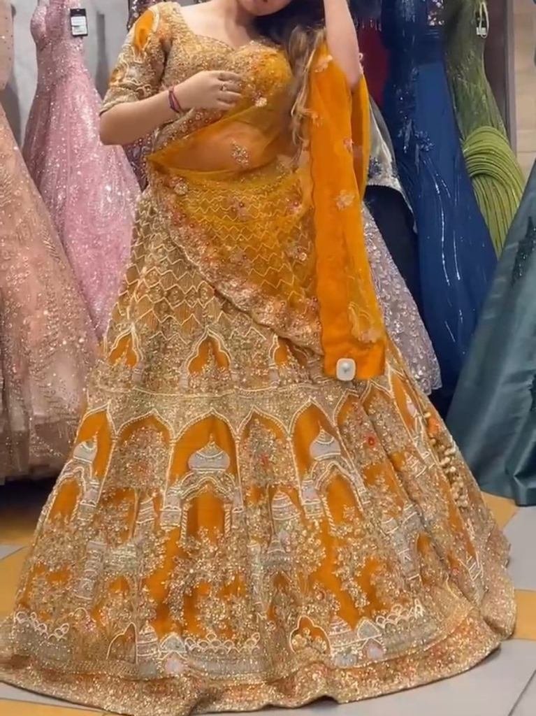 Georgette Embroidery Sequins Work Yellow Lehenga Choli