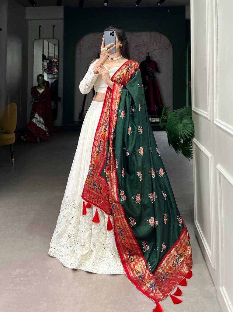 Georgette Lehenga With Dola Silk Green Dupatta