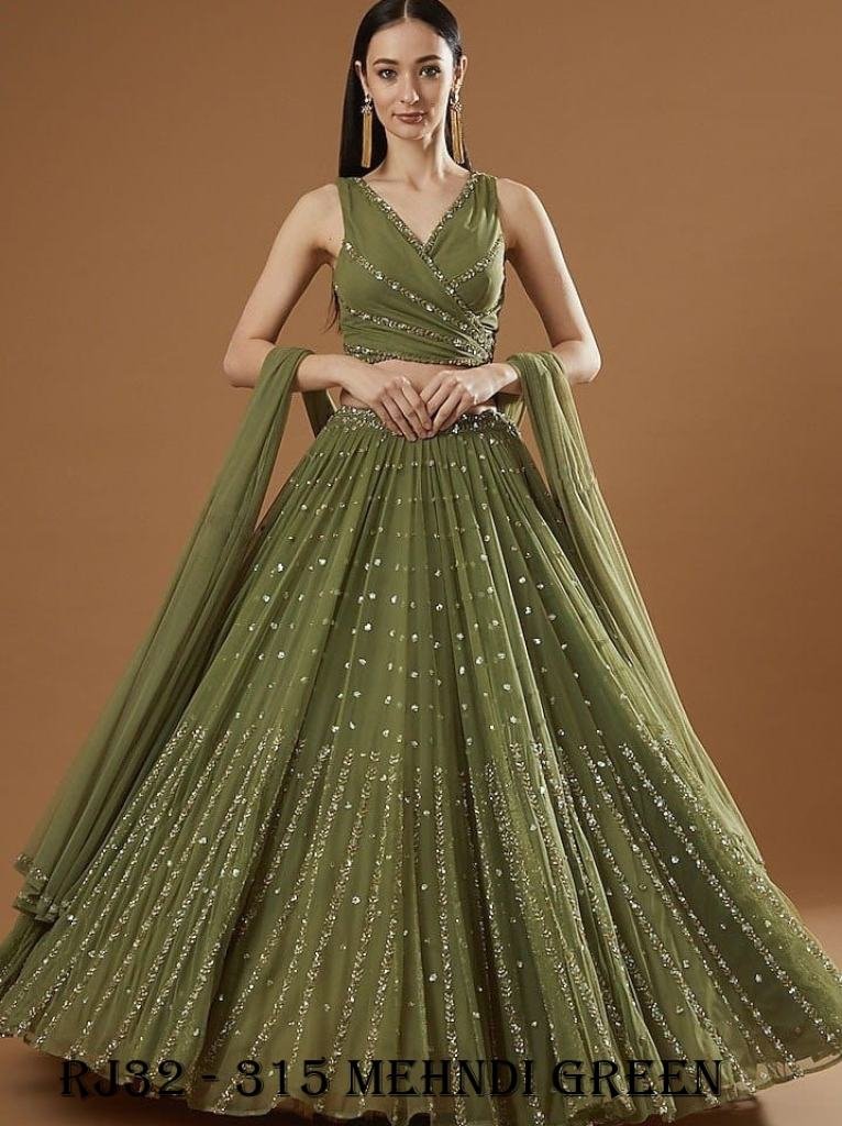 Glamorous Sequins Embroidery Work Mehndi Green