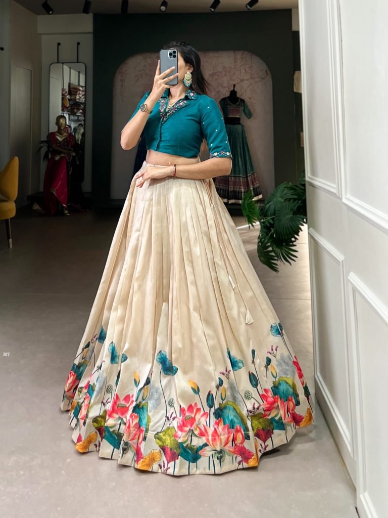 Gorgeous Floral Print Off White Co ord Set Lehenga