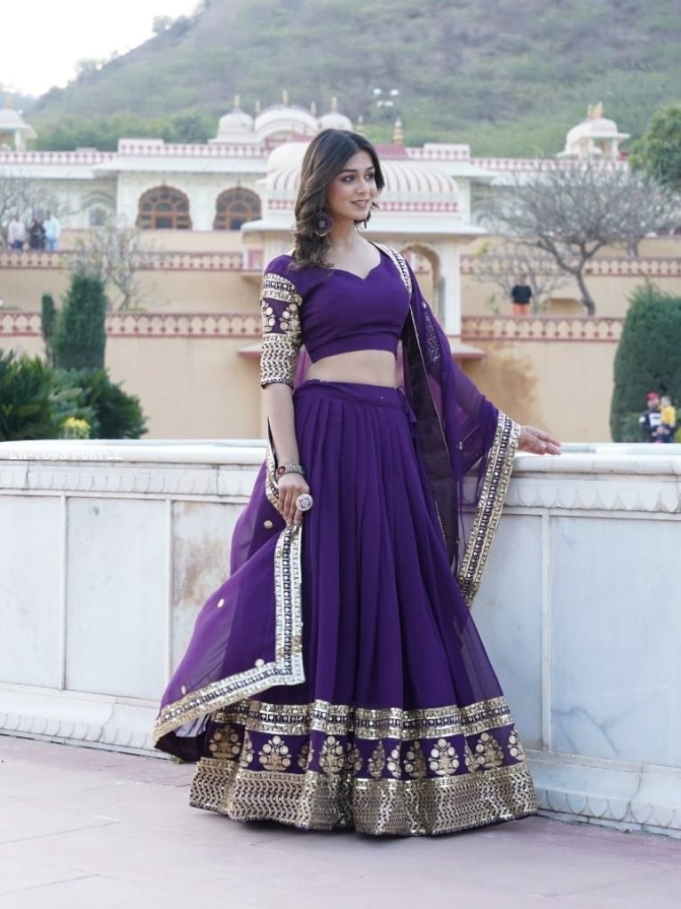 Gorgeous Georgette Flared Purple Lehenga with Sequins and embroidered Work