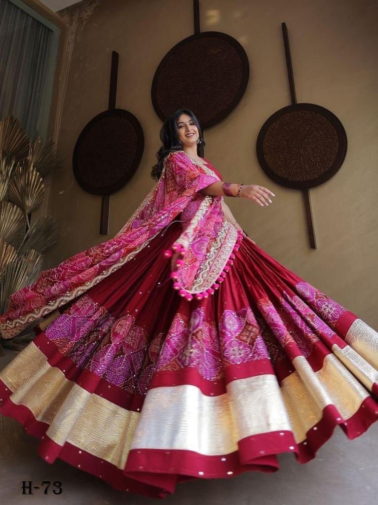 Heavy Muslin Cotton Pink Lehenga Choli and Dupatta