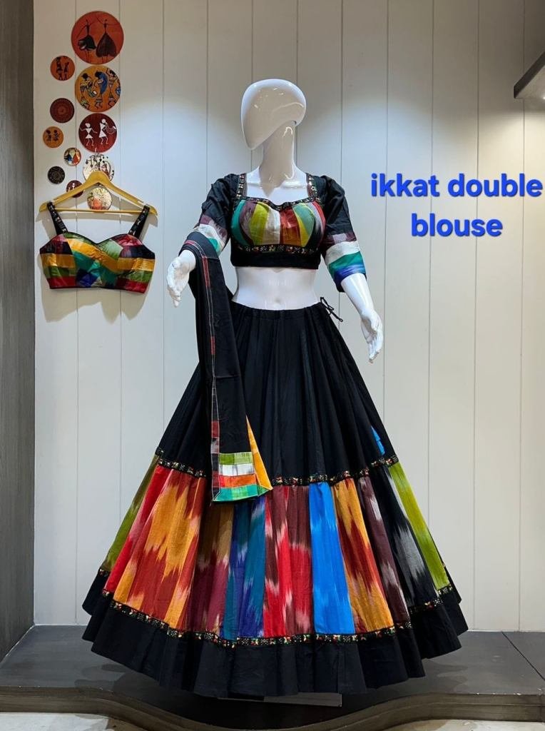 Ikkat Cotton Chaniya Choli 8Meter Flare With Gamthi Work